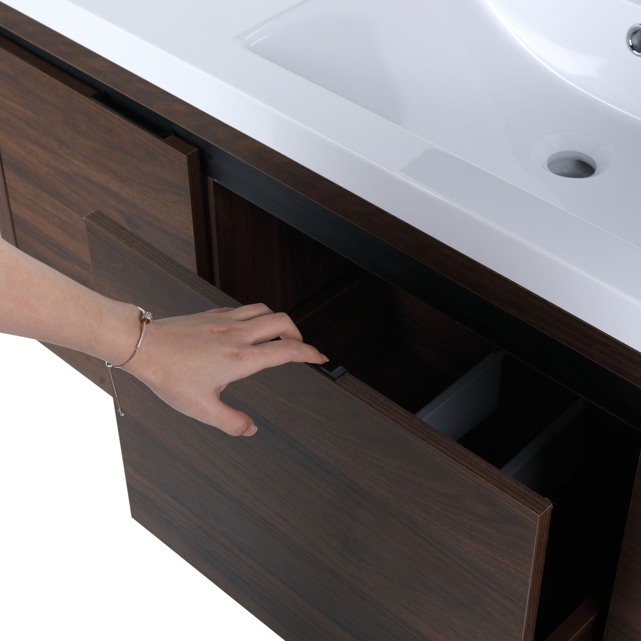 Floating 48" Bathroom Vanity With Resin Sink And Soft Close Doors California Plywood - California Walnut