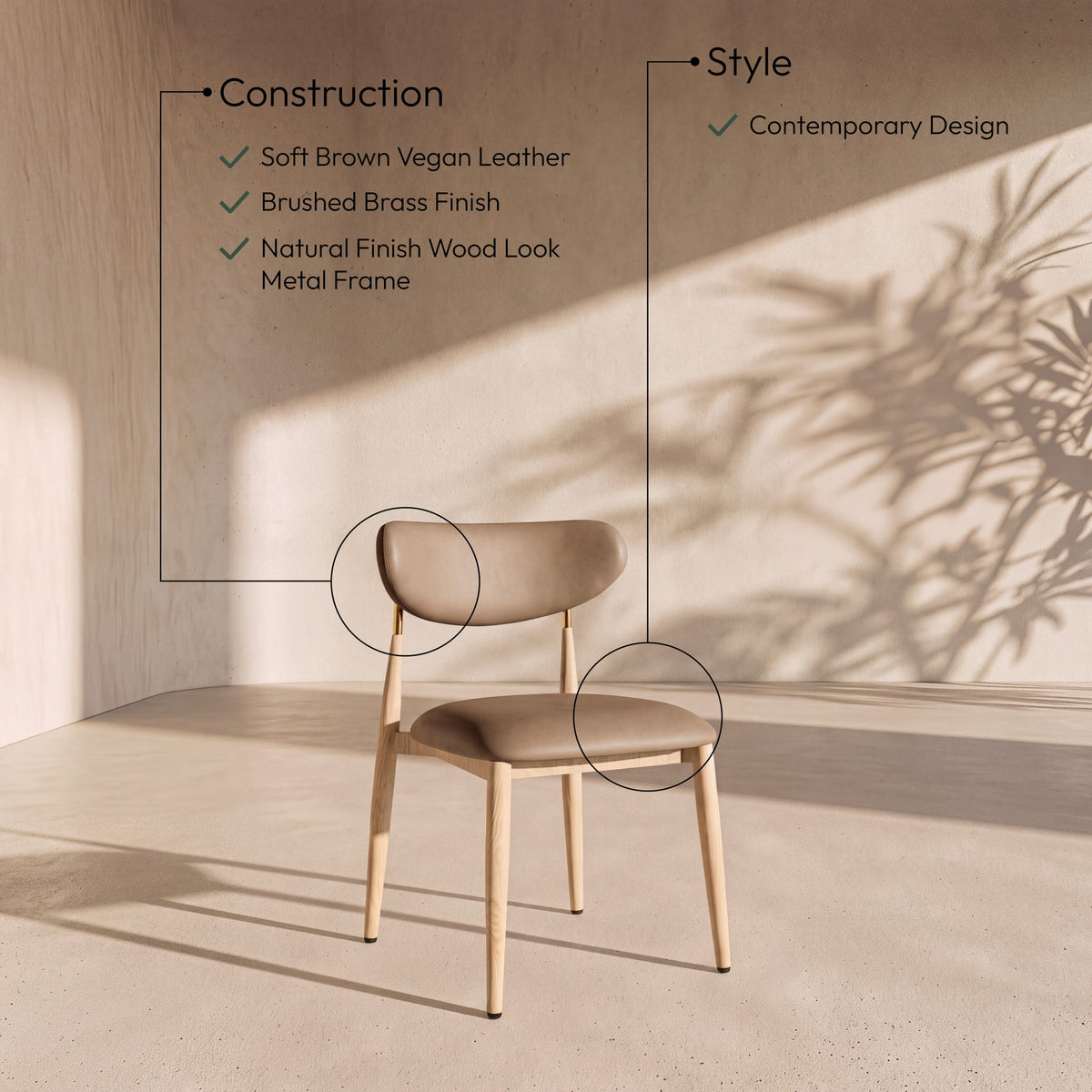 Ronda - Vegan Leather Upholstered Dining Side Chair - Natural Legs