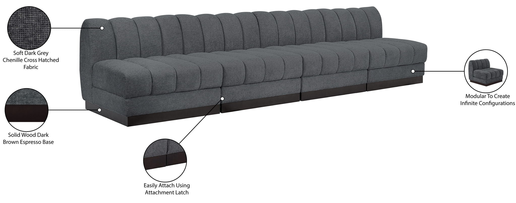 Quinn - 4 Seat Modular Armless Sofa