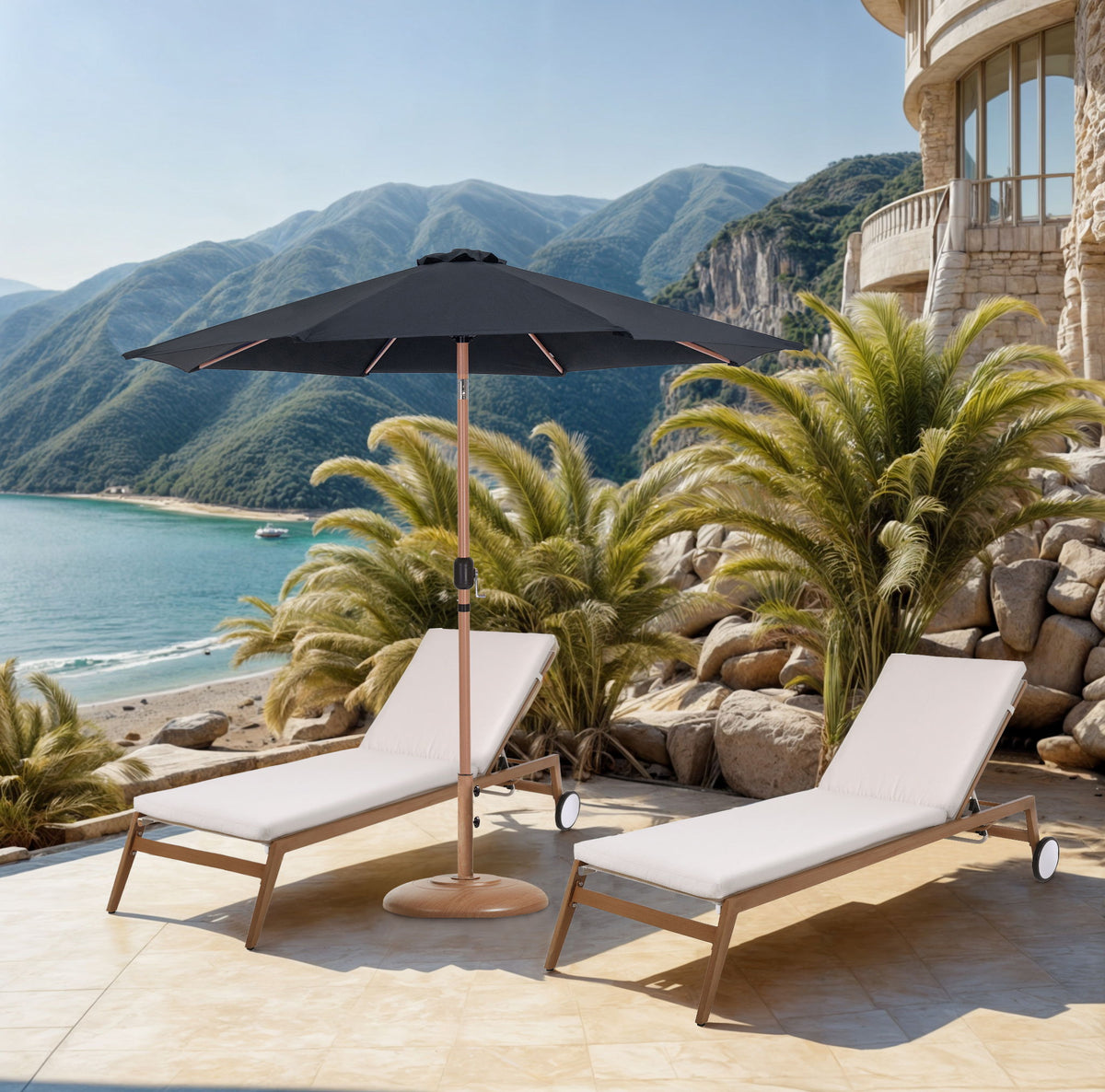 Fiji - Aluminum Patio Umbrella With Round Teak Base