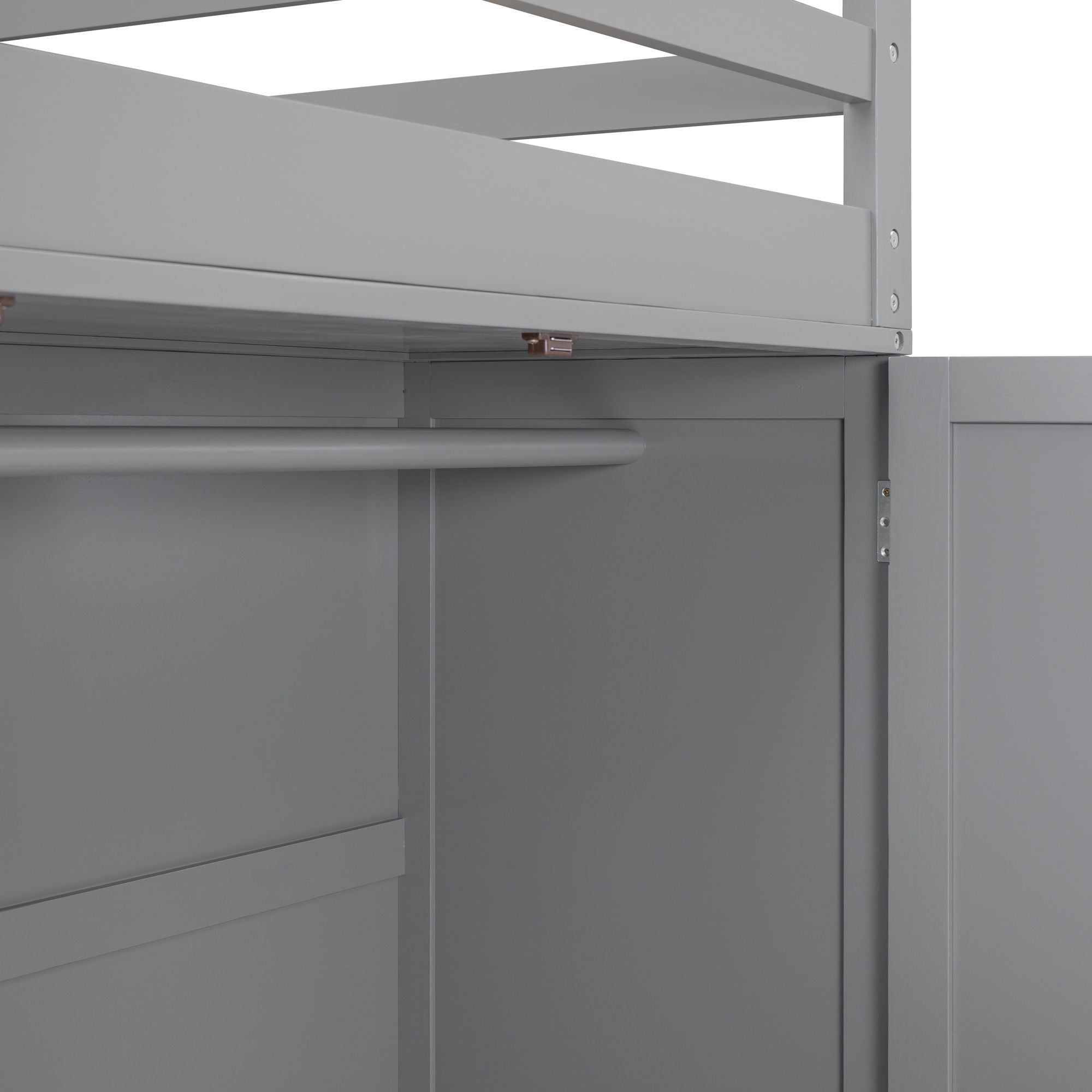 Full Size Loft Bed With Drawers, Desk, And Wardrobe - Gray