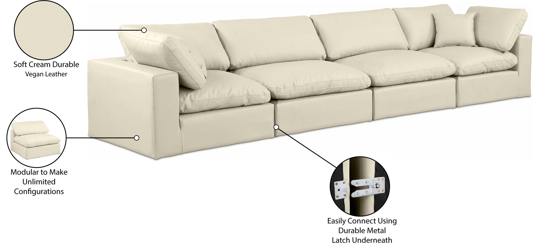Comfy - Faux Leather Modular Sofa 4 Seats