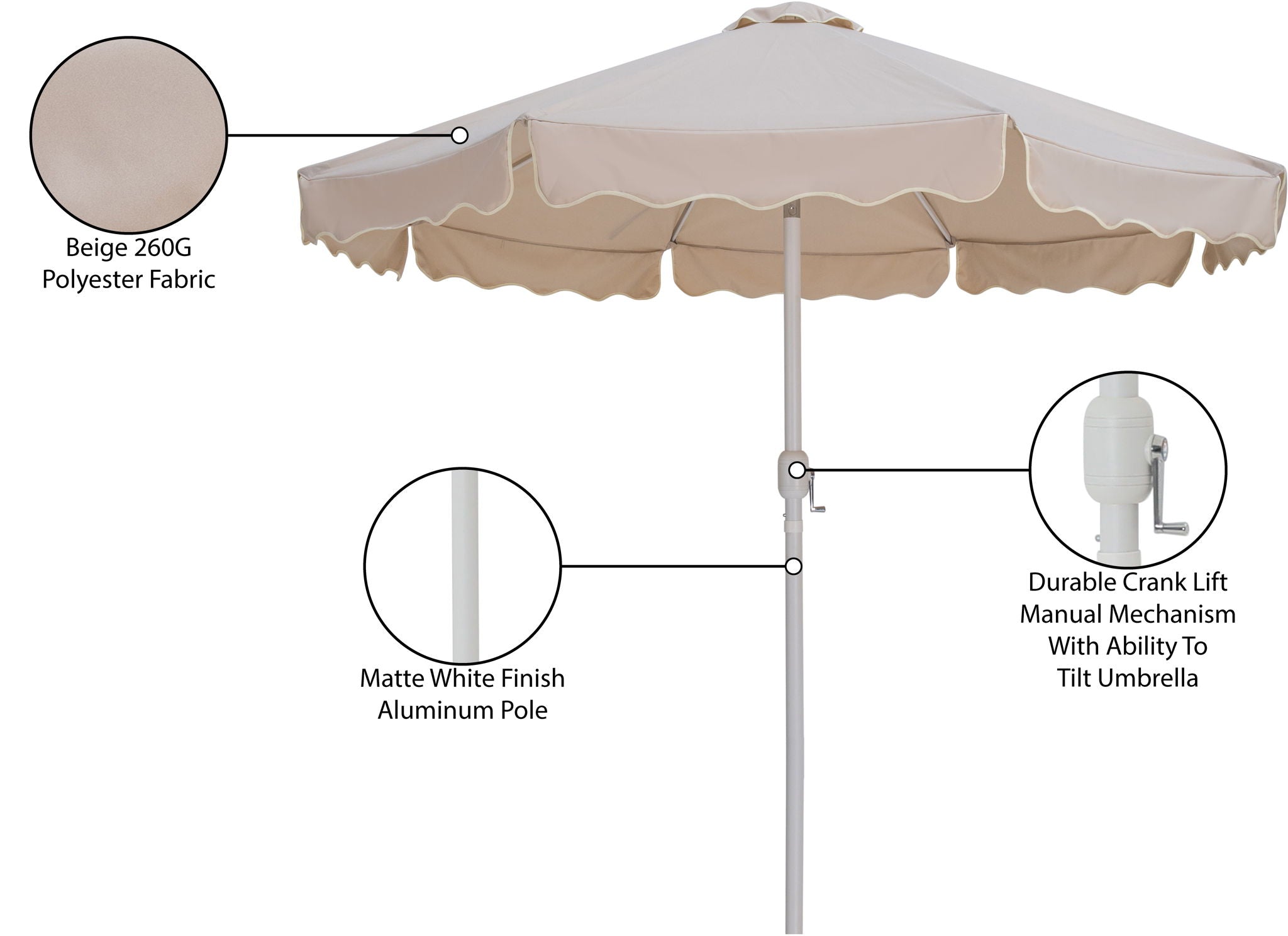 Amalfi - Patio Umbrella - White Pole