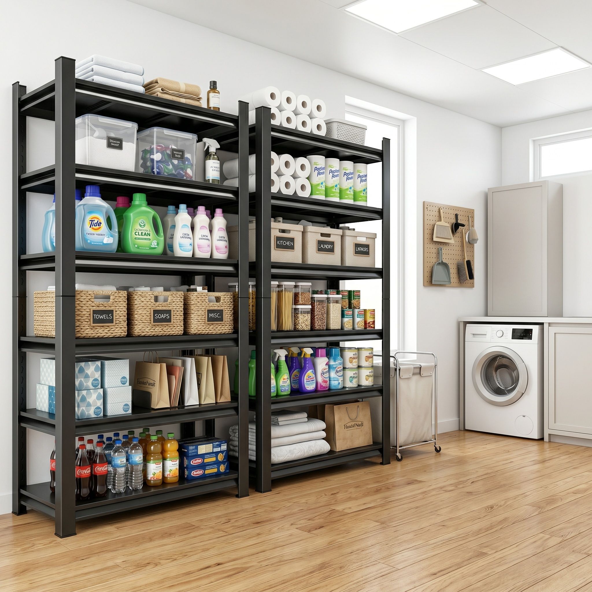 6 Tier Storage Rack, Garage Shelving, Adjustable Shelves & Reinforced Double Layer Uprights - Black