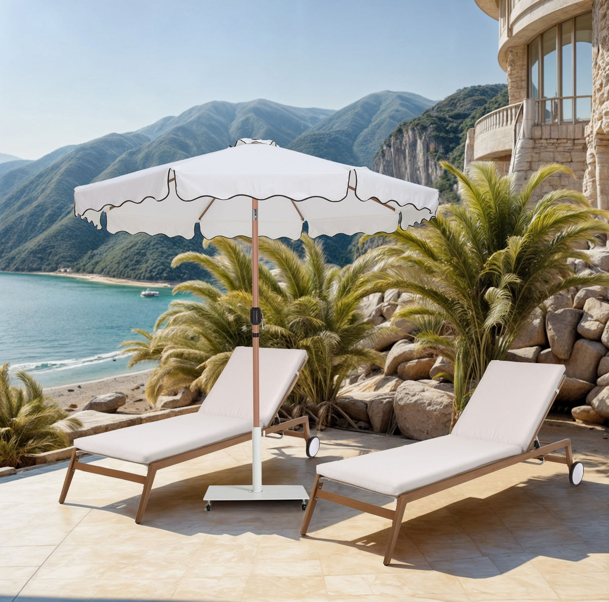 Amalfi - Aluminum Patio Umbrella - White Base / Light Brown Pole