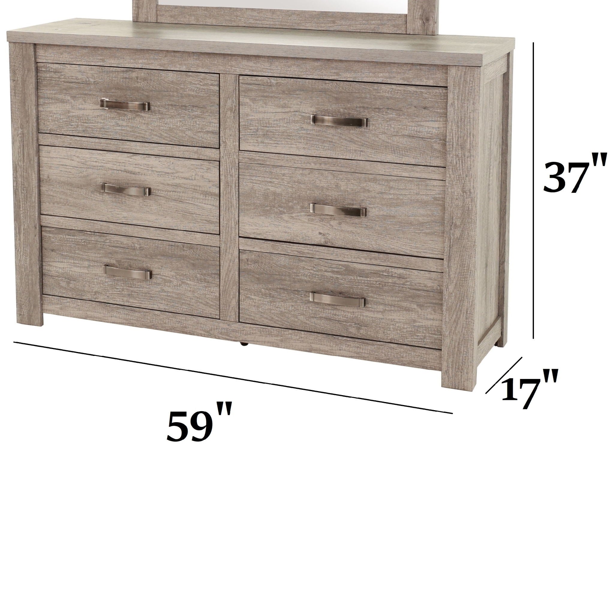 1 Piece Dresser With Handles, 6 Drawers - Light Gray