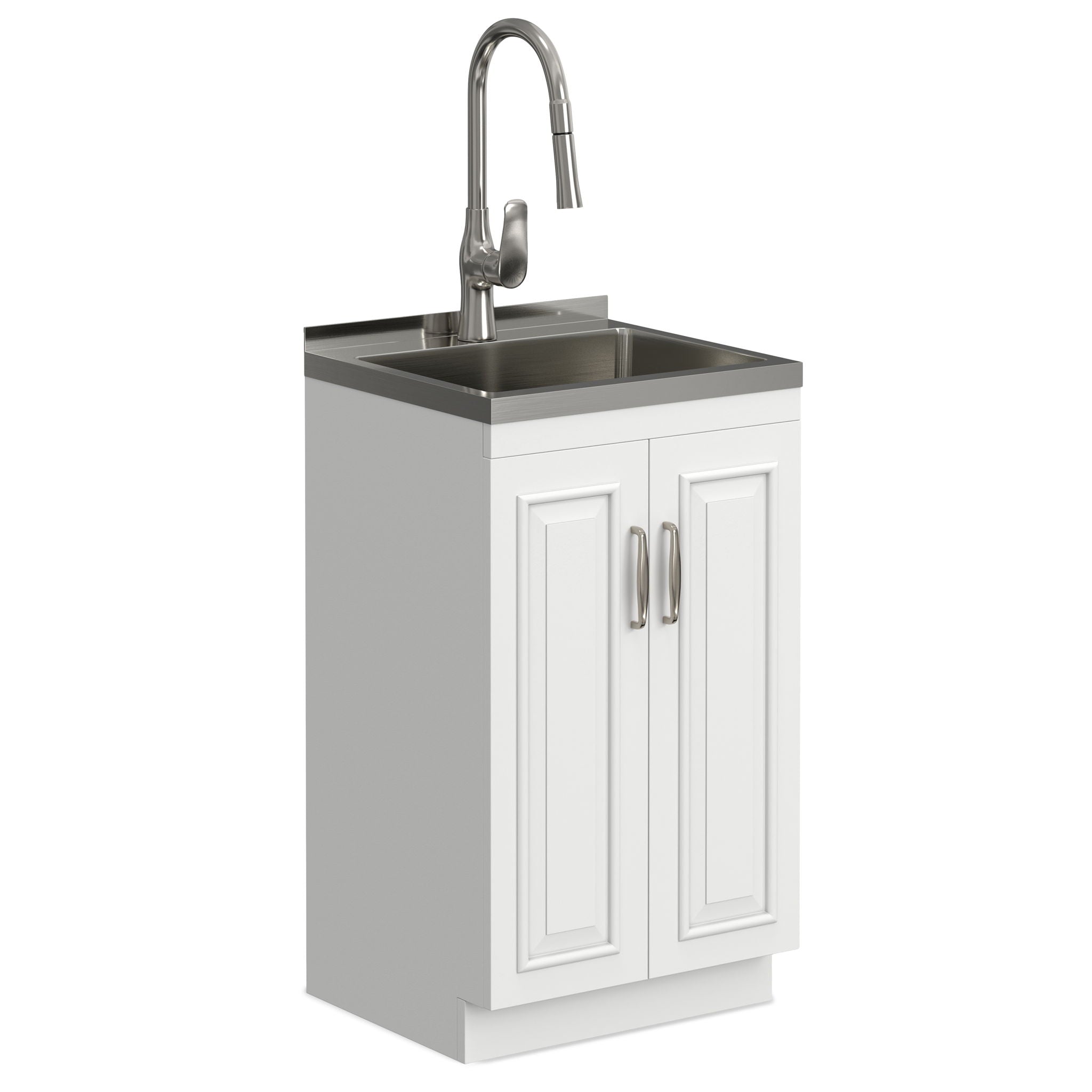 Darwin - Laundry Utility Sink And Cabinet With Sink And Pull Out Faucet - White