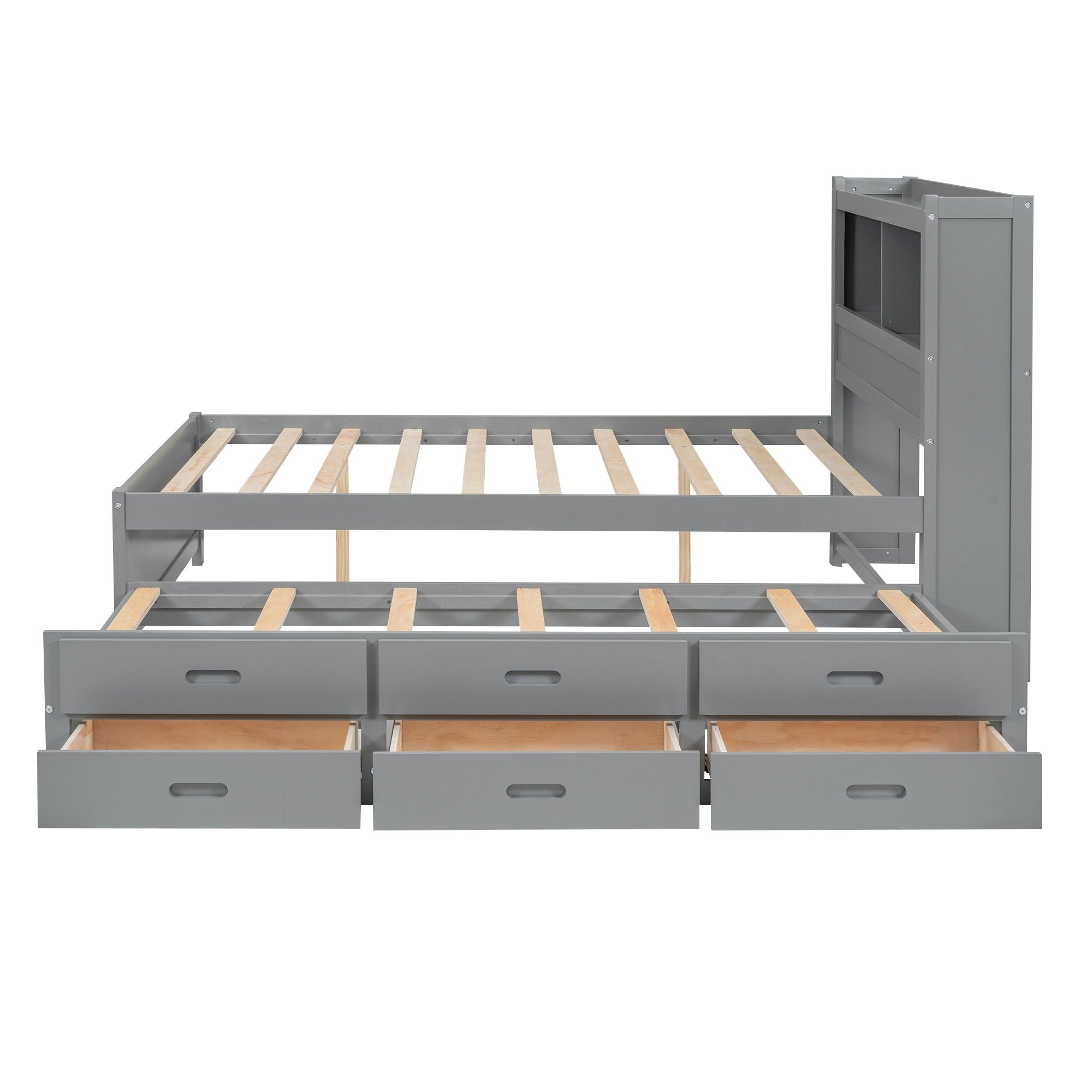 Platform Bed With Trundle, Drawers, USB Ports And Built In Shelves