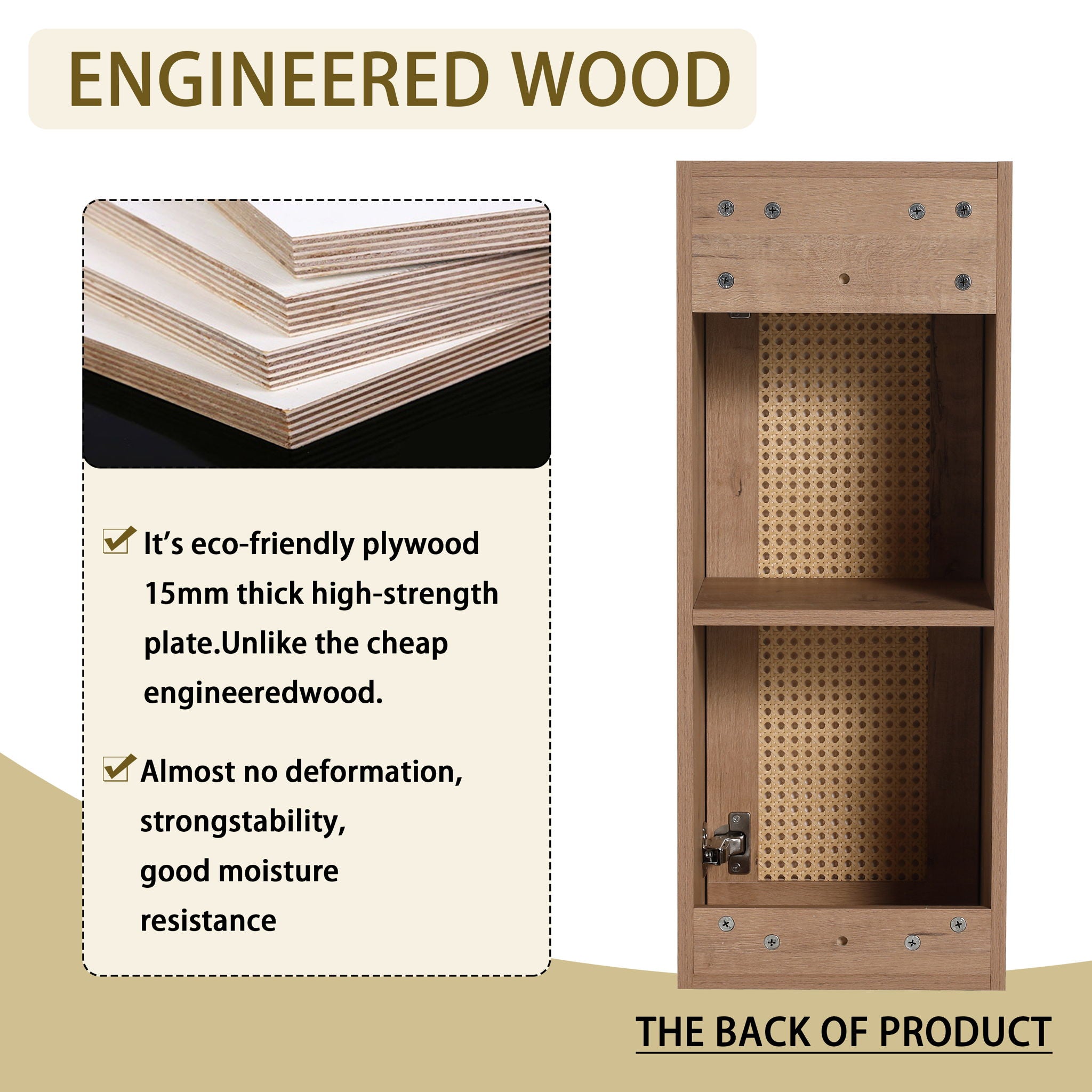 Modern Wall Mounted Bathroom Vanity With Resin Sink And 2 Side Cabinet, Imitative, Construction - Imitative Oak
