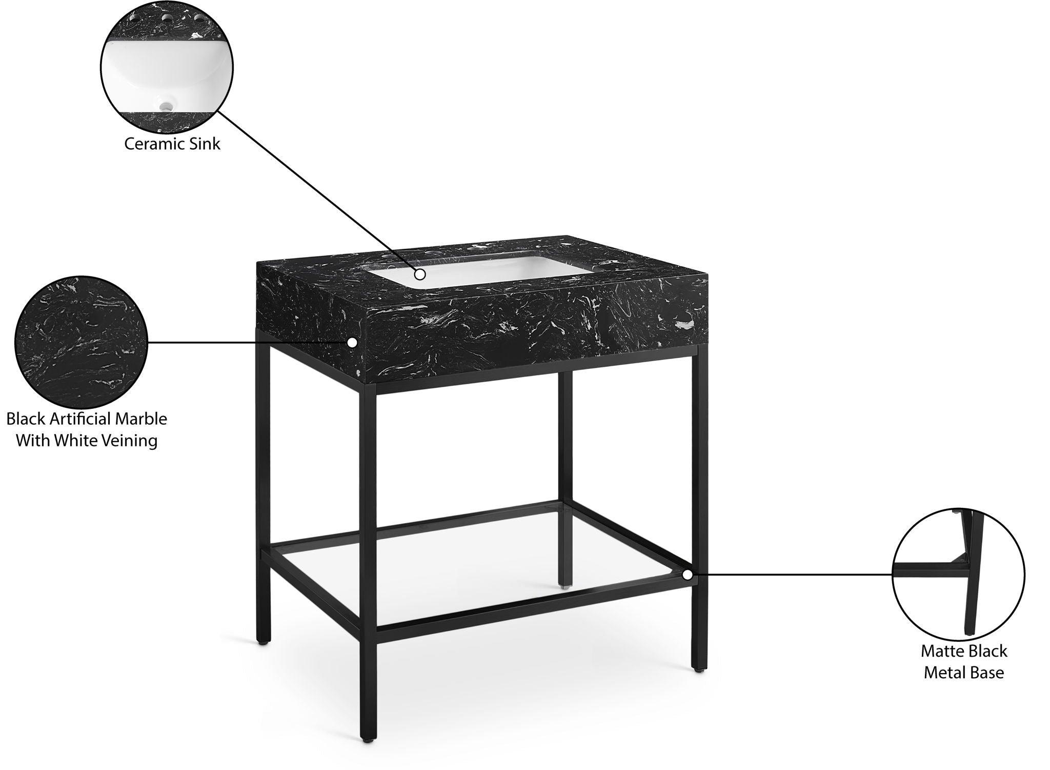 Marmo - Engineered Marble Bathroom Vanity With Black Base