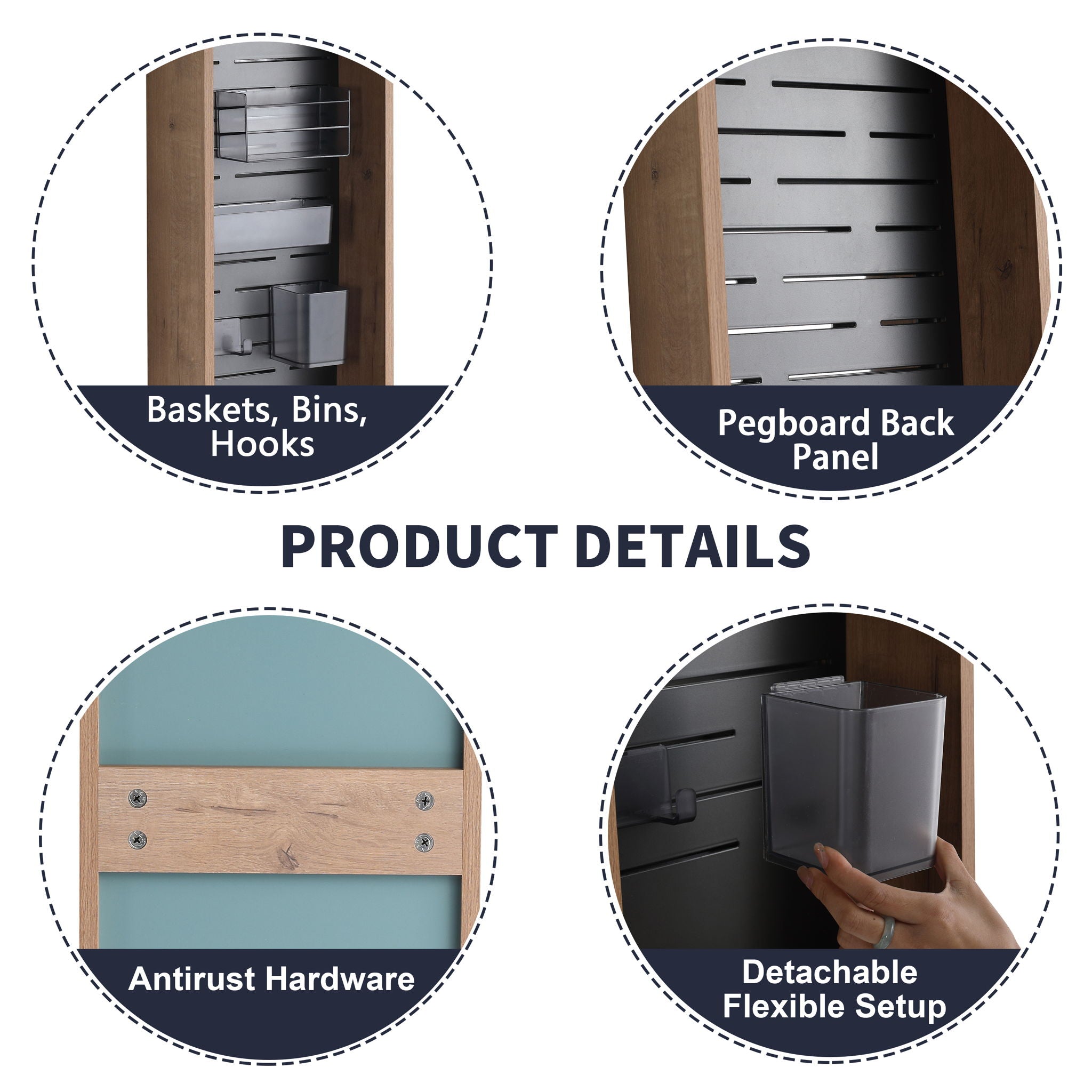 Wall Mounted Storage Cabinet With 4 Diy Accessories - Imitative Oak