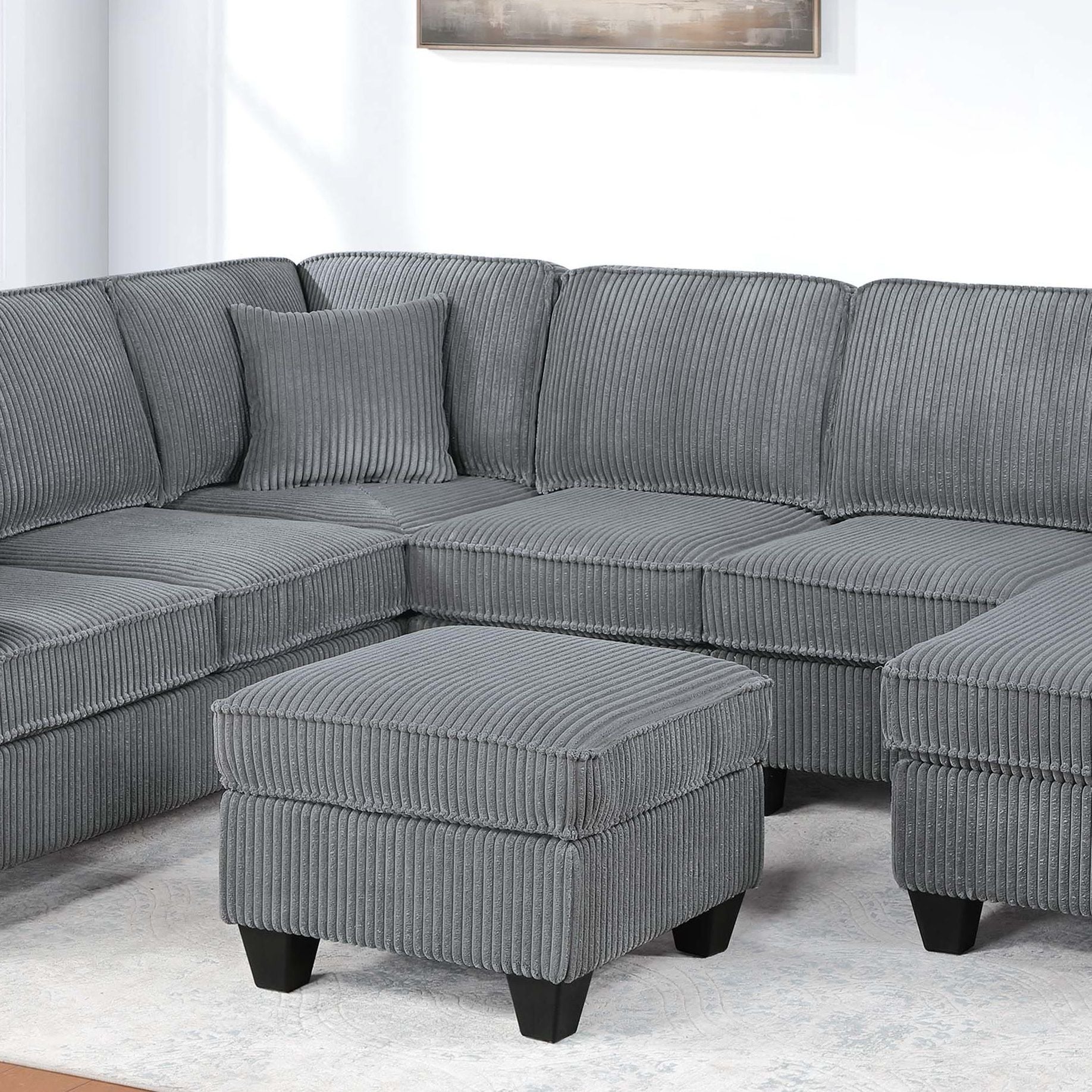 Left Arm Facing Loveseat With USB Port And Storage Sectional Set With Corner Wedge Armless Chair And Cocktail Ottoman - Fog