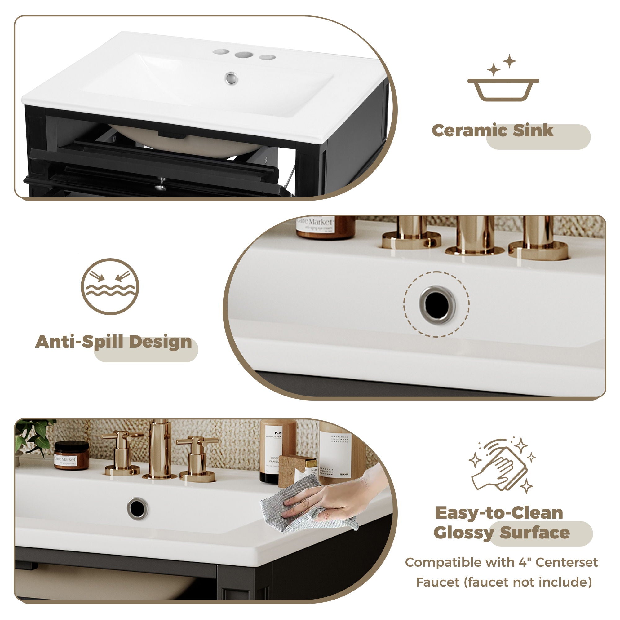 Bathroom Vanity With Top Sink, Storage Cabinet With 2 Drawers And Tip-Out Drawer