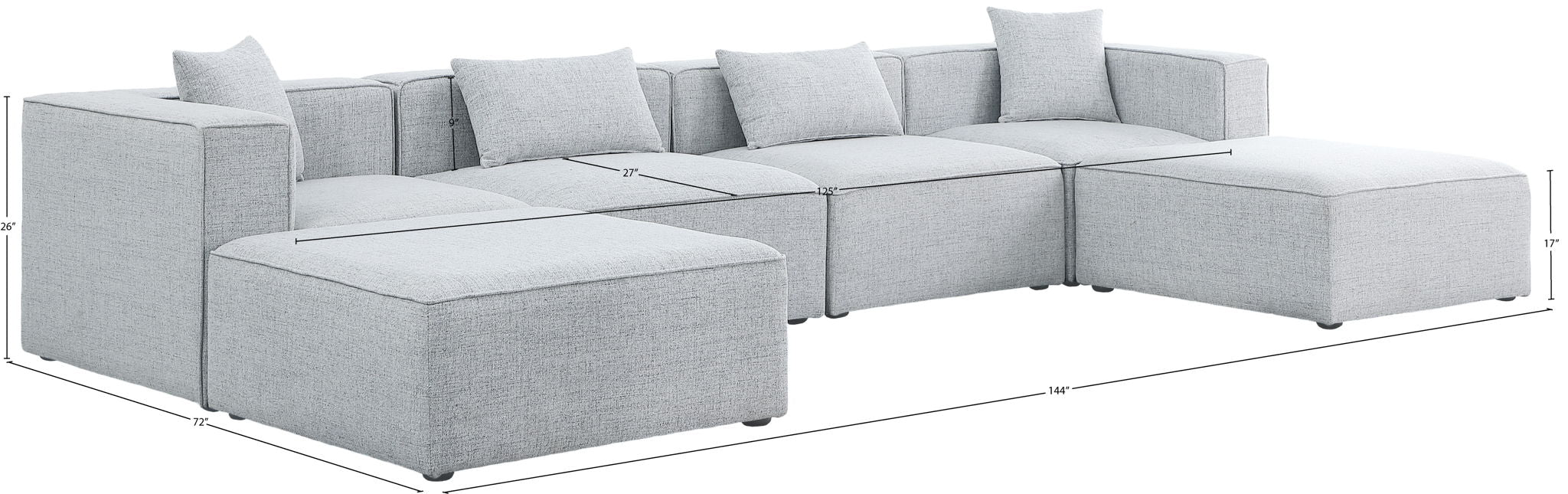 Cube - Linen 6 Piece Modular Double Chaise Sectional
