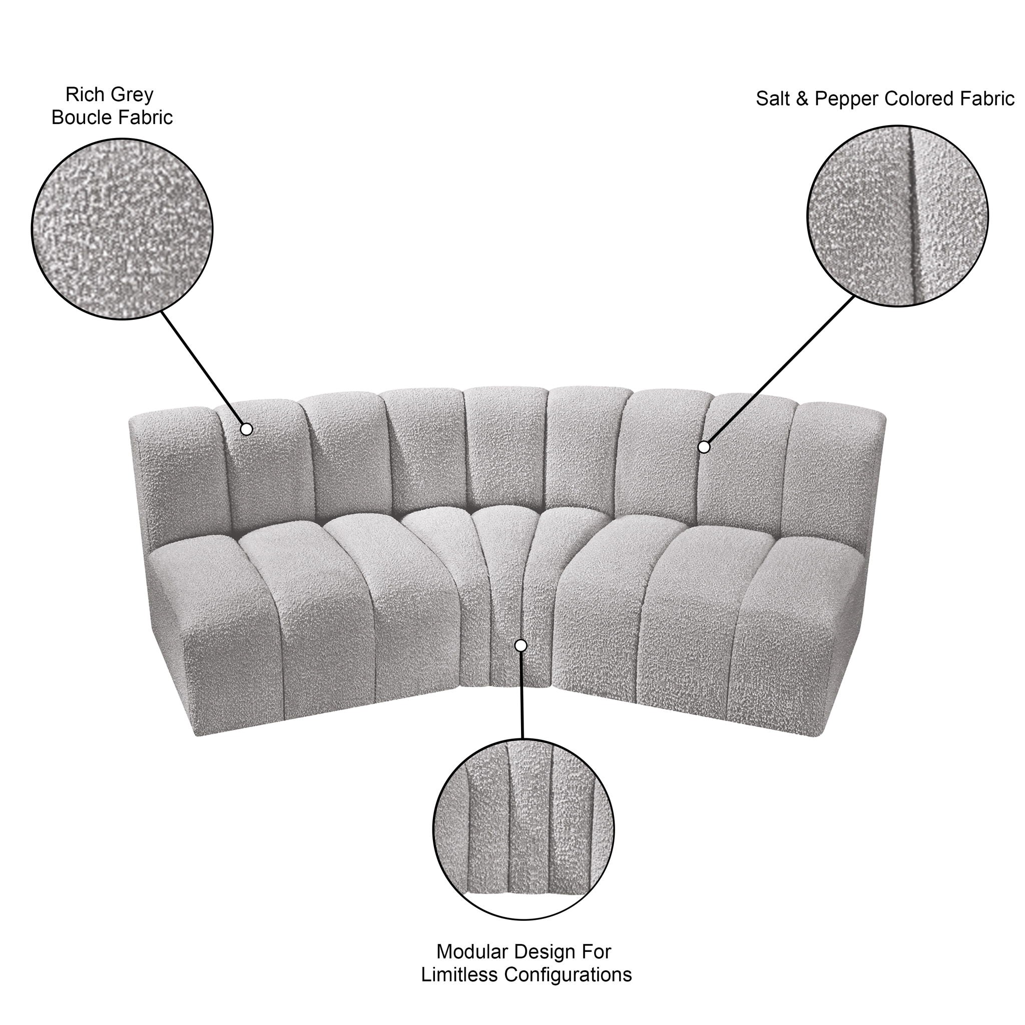 Arc - Boucle Fabric 3 Piece Modular Corner Sofa