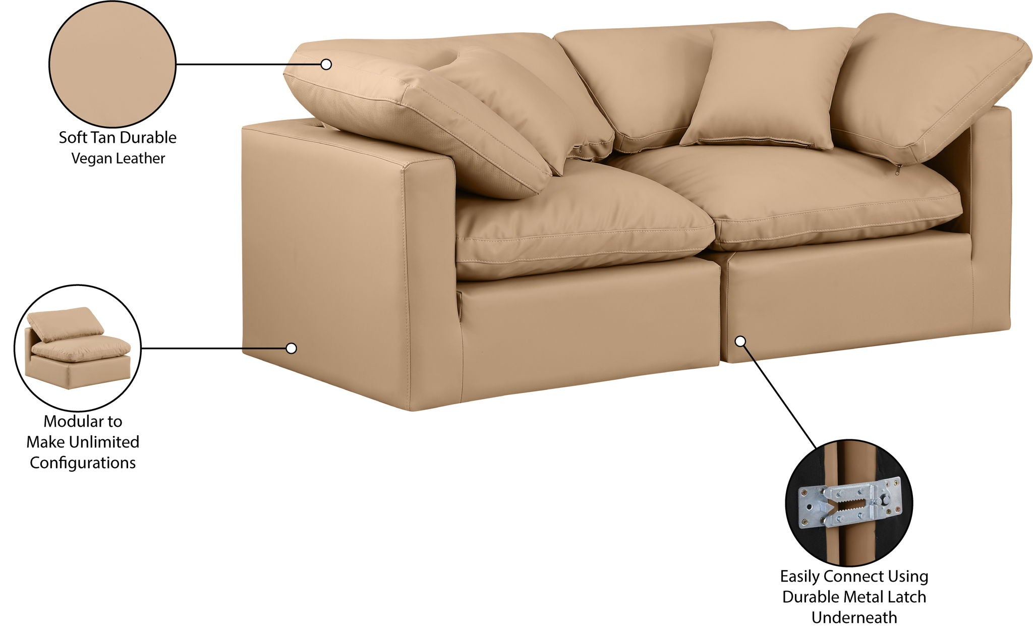Indulge - Faux Leather 2 Piece Modular Sofa - Tan