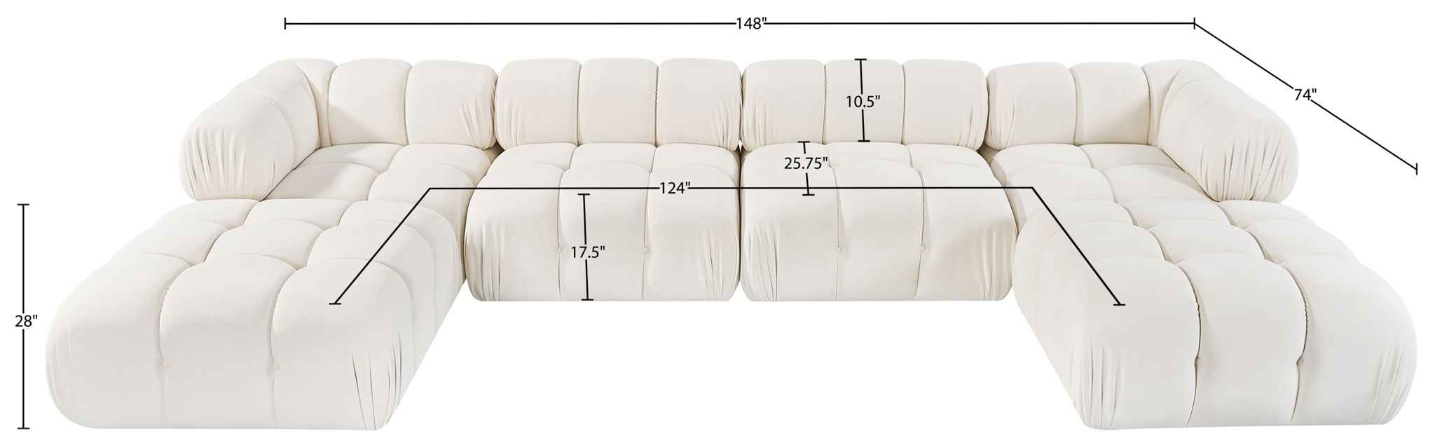 Orin - Velvet 6 Piece Modular Double Chaise Sectional