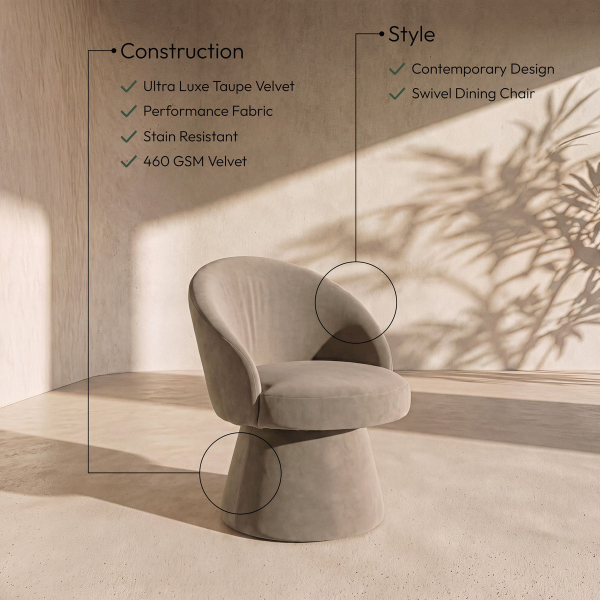 Selene - Upholstered Swivel Dining Chair
