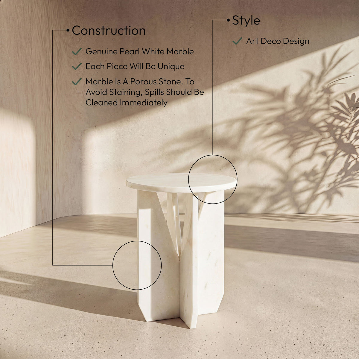 Alba - Genuine Marble End / Side Table