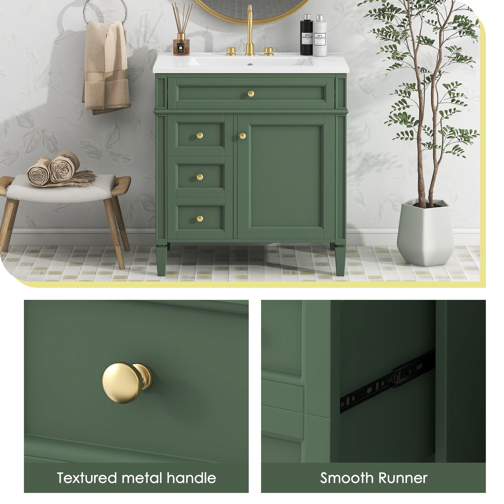 Bathroom Vanity With Top Sink, Storage Cabinet With 2 Drawers, Tip Out Drawer