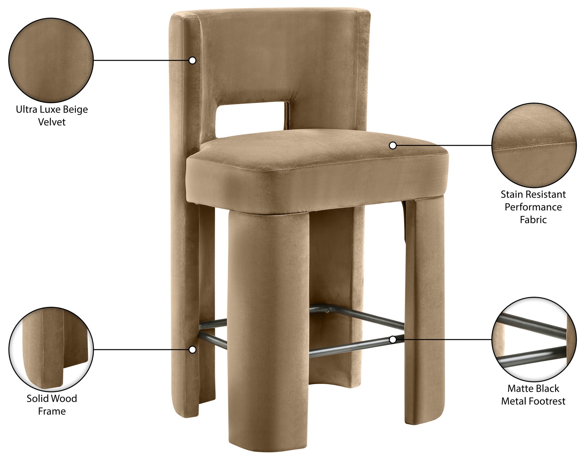 Zuno - Velvet Performance Fabric Upholstered Counter Stool (Set of 2)