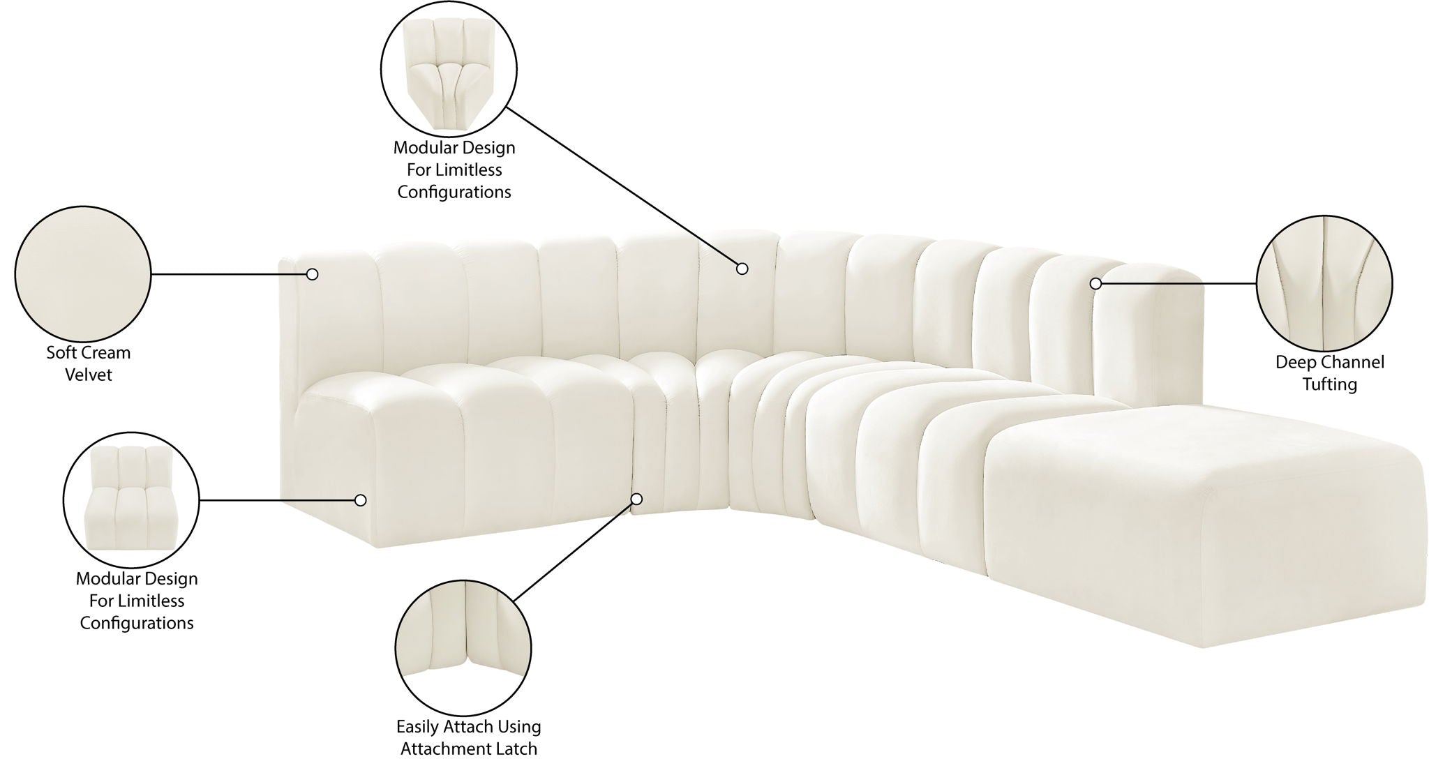 Arc - Velvet 5 Piece Corner Modular Sofa