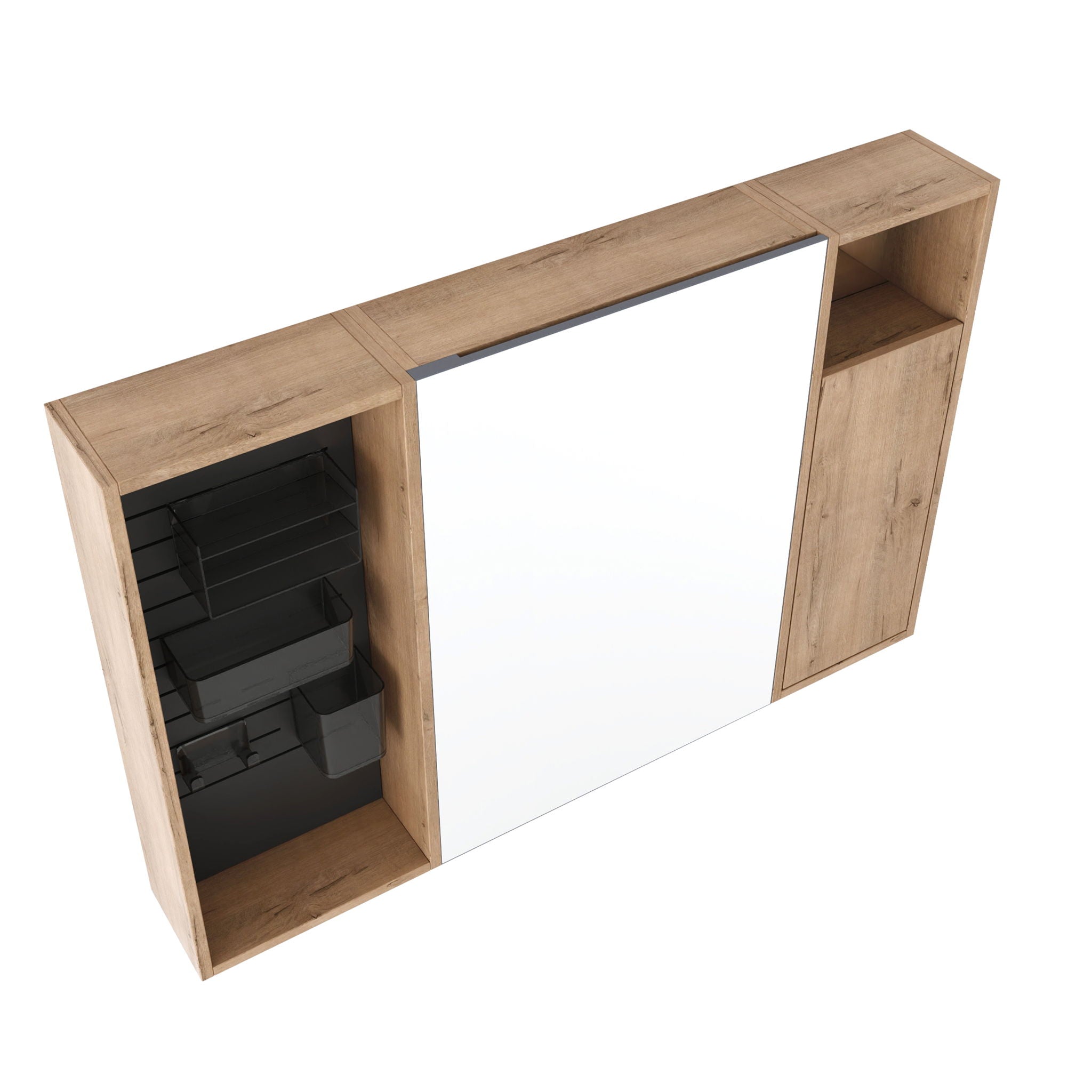 Wall Mounted Bathroom Mirror Cabinet With Soft Close Door, Storage Cabinet - Imitative Oak