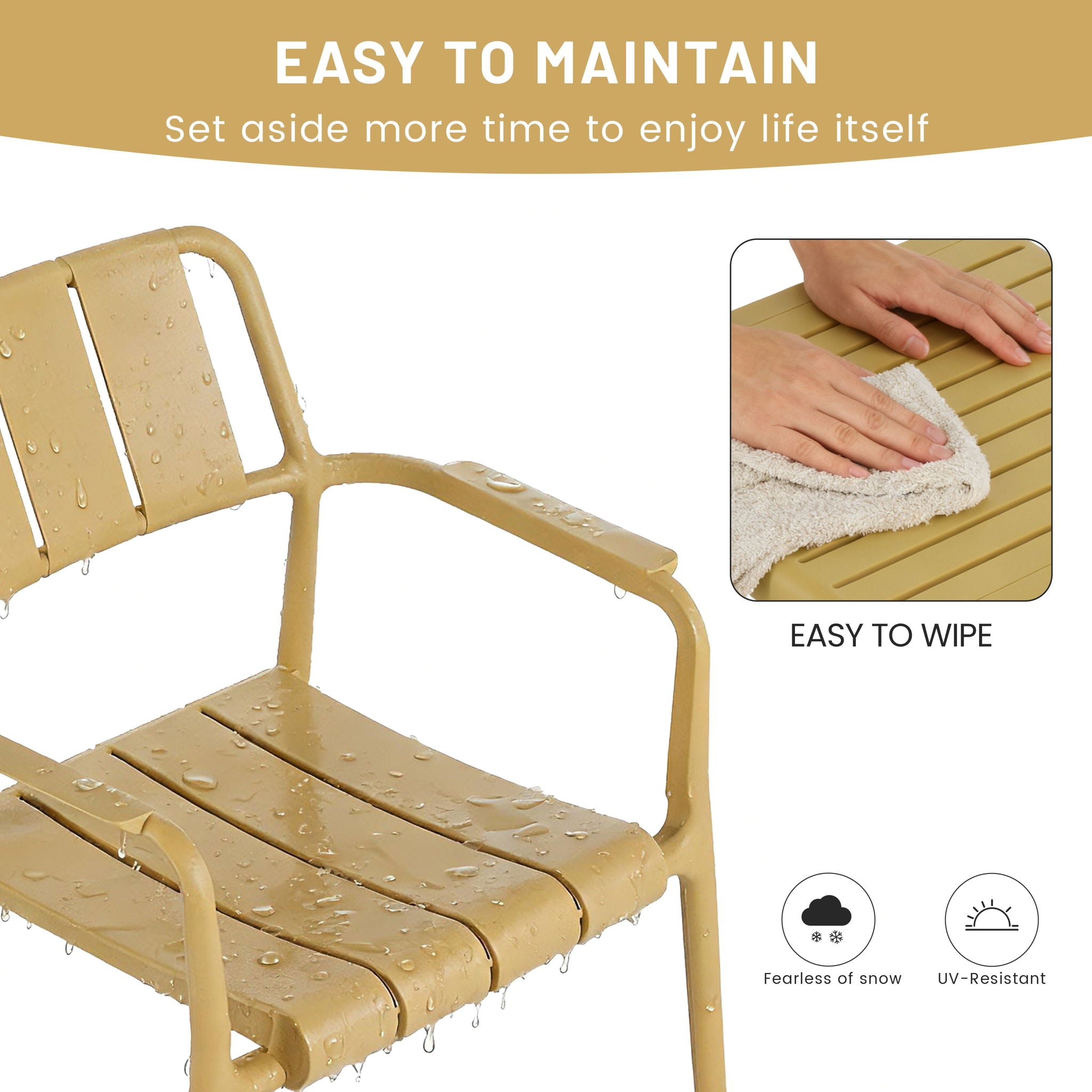 3 Piece Indoor / Outdoor Leisure Table And Chair Set (2 Chairs And 1 Coffee Table), UV Resistant, Waterproof And Durable - Brick Yellow
