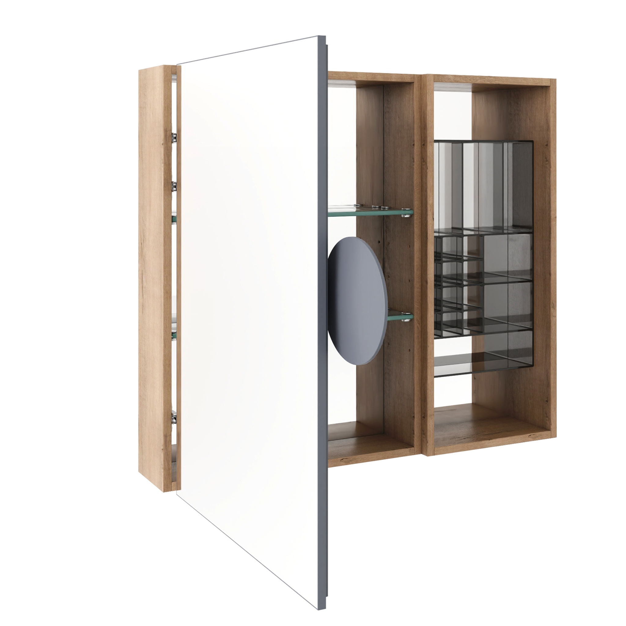 Wall Mounted Bathroom Mirror Cabinet With Adjustable Shelves - Imitative Oak