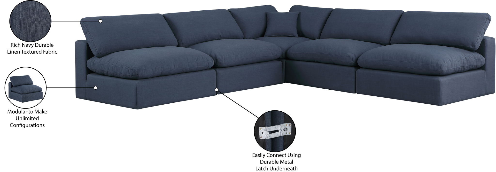 Comfy - 5 Piece Linen Modular Corner Armless Sectional