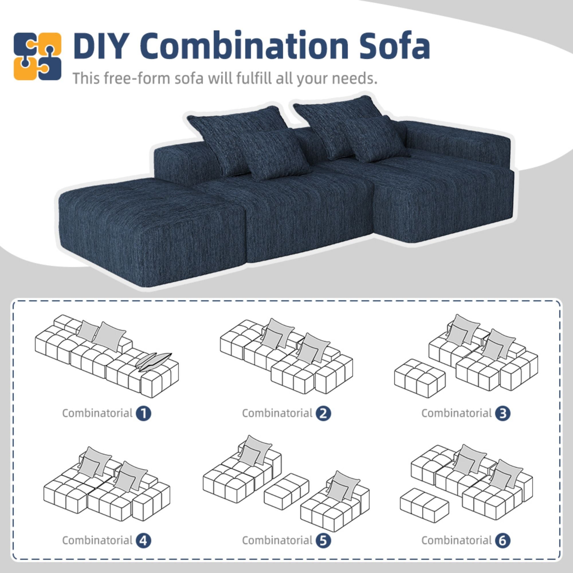 Modern Oversized Diy Combination Modular Sectional Sofa & Pillows