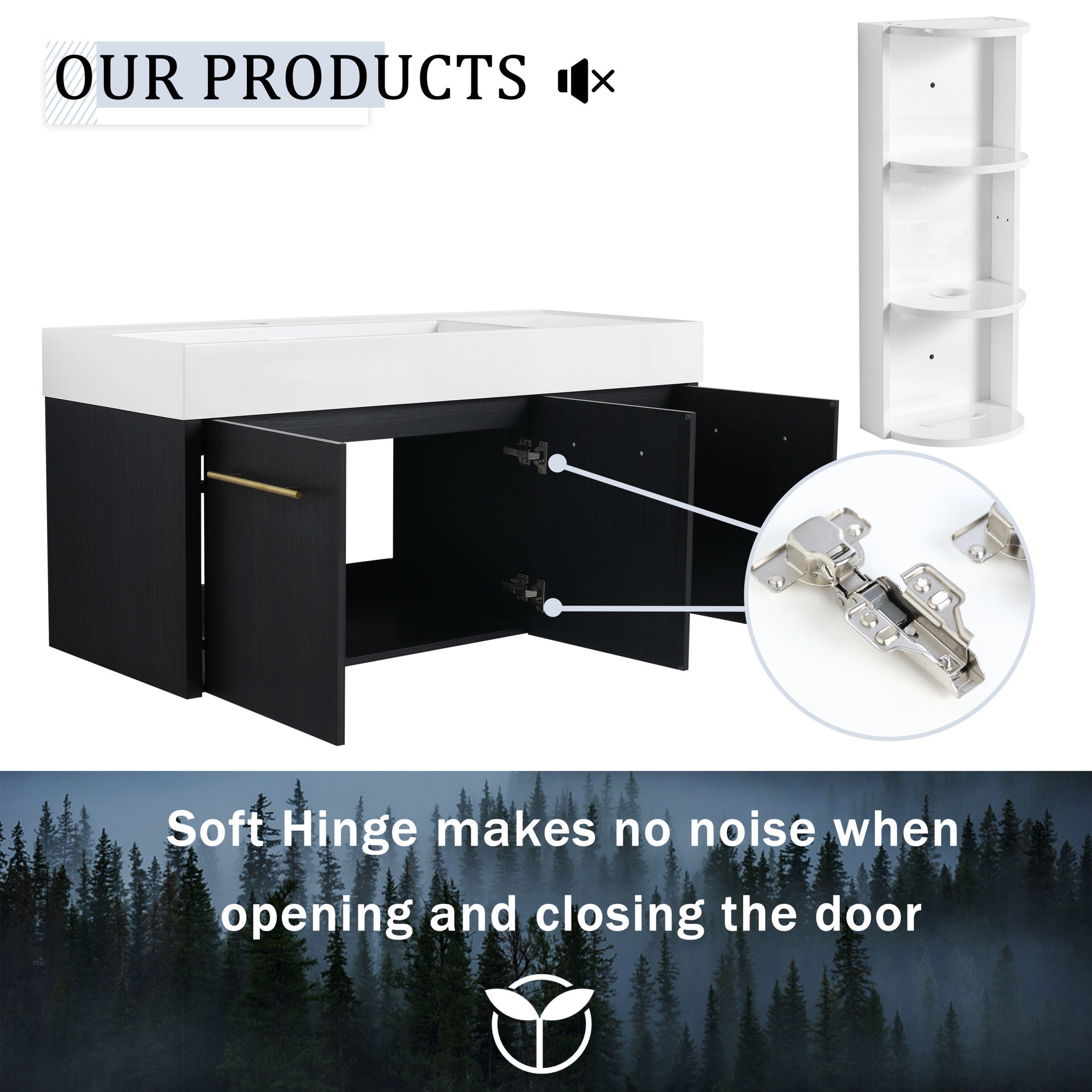 Modern Wall Mounted Bathroom Vanity With Left Sink And Storage Rack