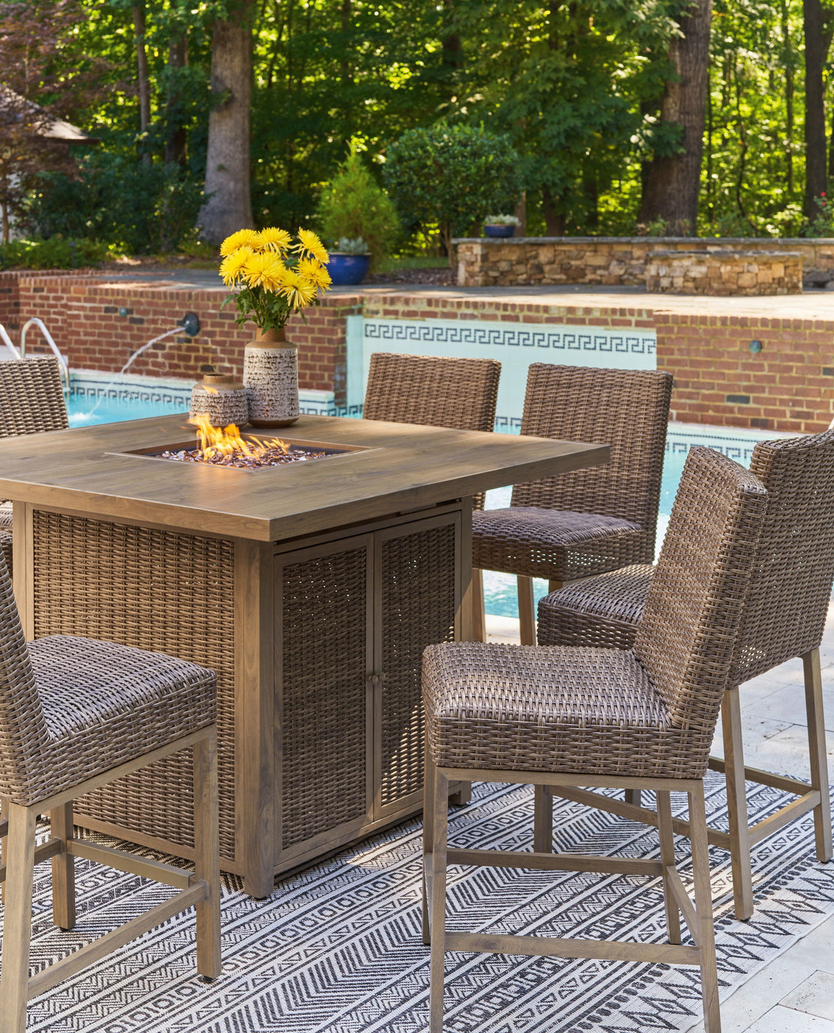 Walton Bridge - Square Bar Table With Fire Pit - Driftwood
