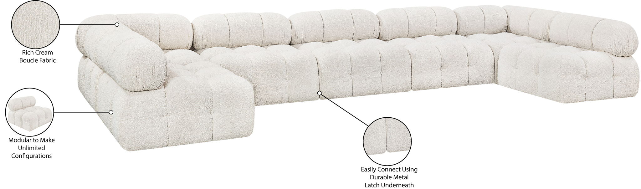 Ames - 7 Piece Boucle Fabric Modular Sectional