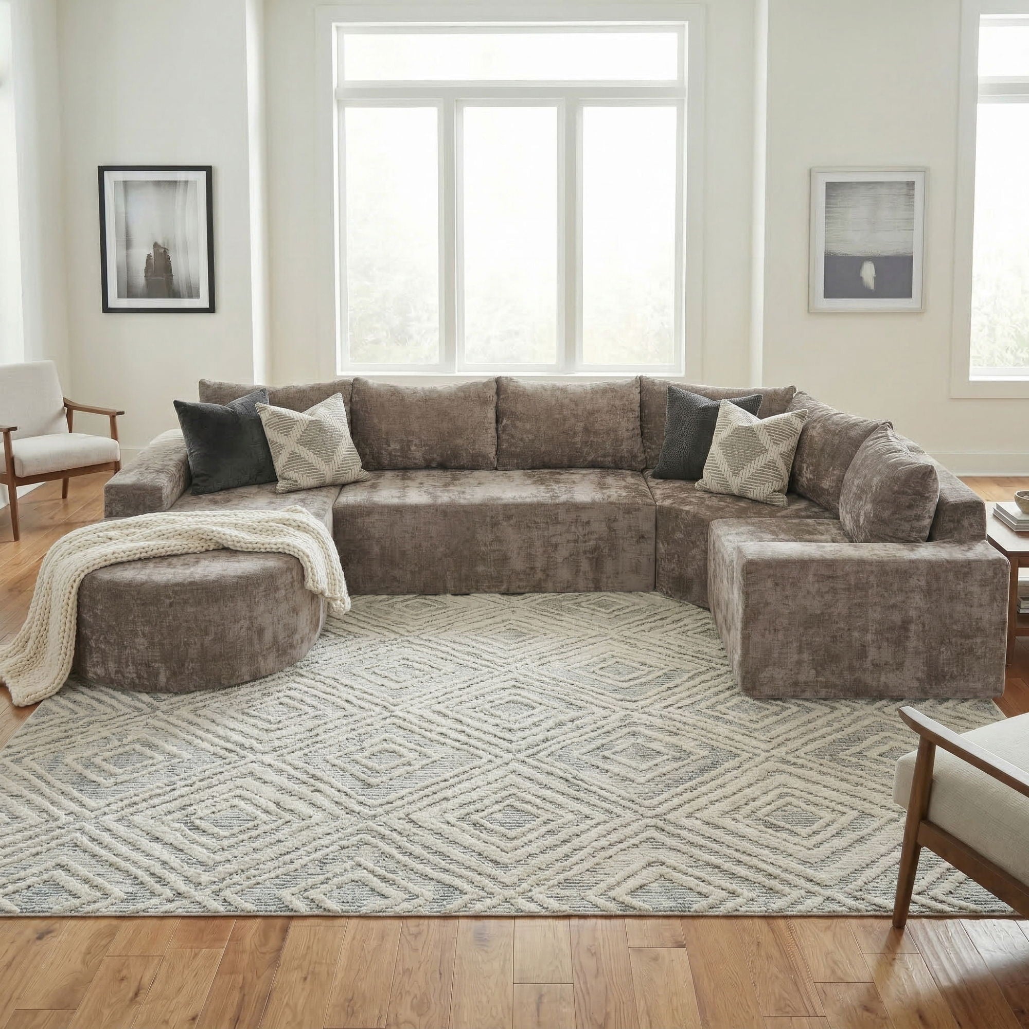 Modular Cloud Sectional Sofa Set, U-Shaped Upholstered Couch With Deep Seat