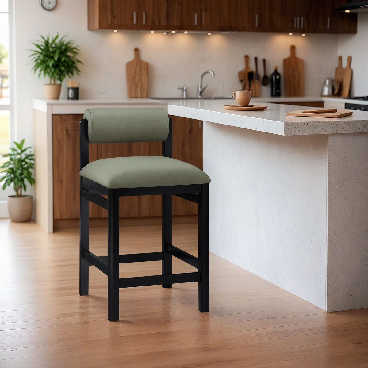 Roundhill - Faux Leather Counter Stool - Black Frame