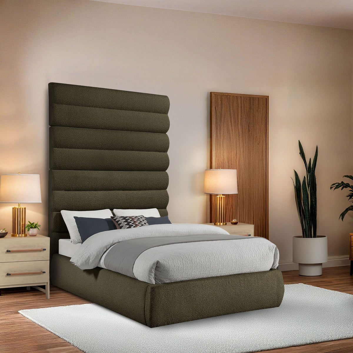 Adam - Boucle Fabric Bed With 89" Headboard