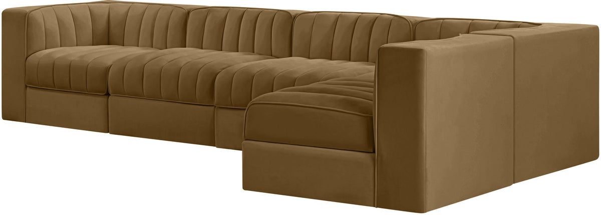 Rummi - Velvet Performance Fabric Upholstered 5 Piece Modular Sectional, L-Shaped (Right)