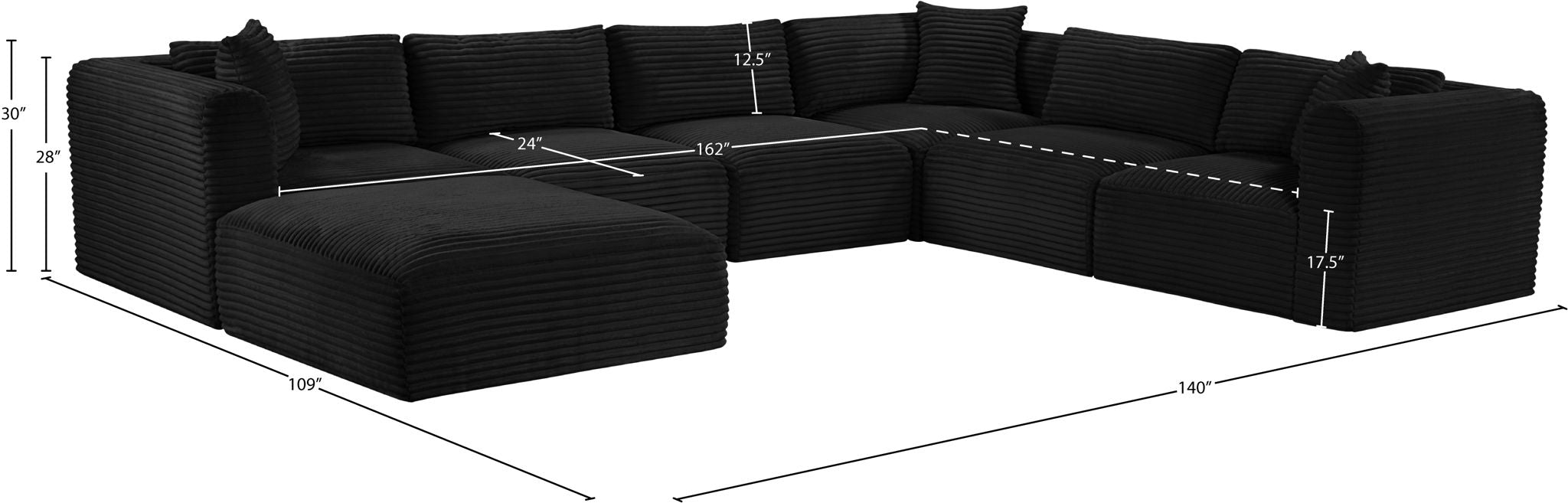 Shaggy - 7 Piece Modular U-Shaped Sectional With Ottoman