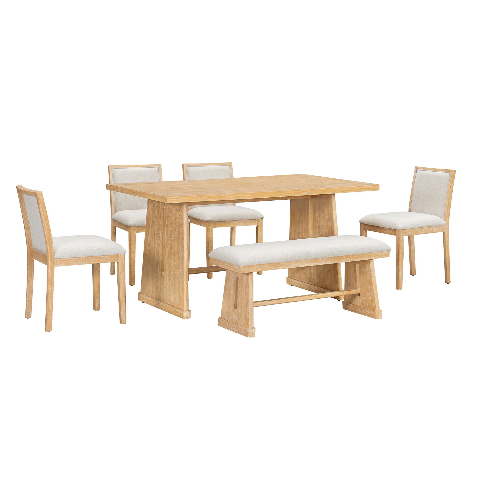 Dining Set With Rectangular Table, 4 Upholstered Chairs & 1 Padded Bench