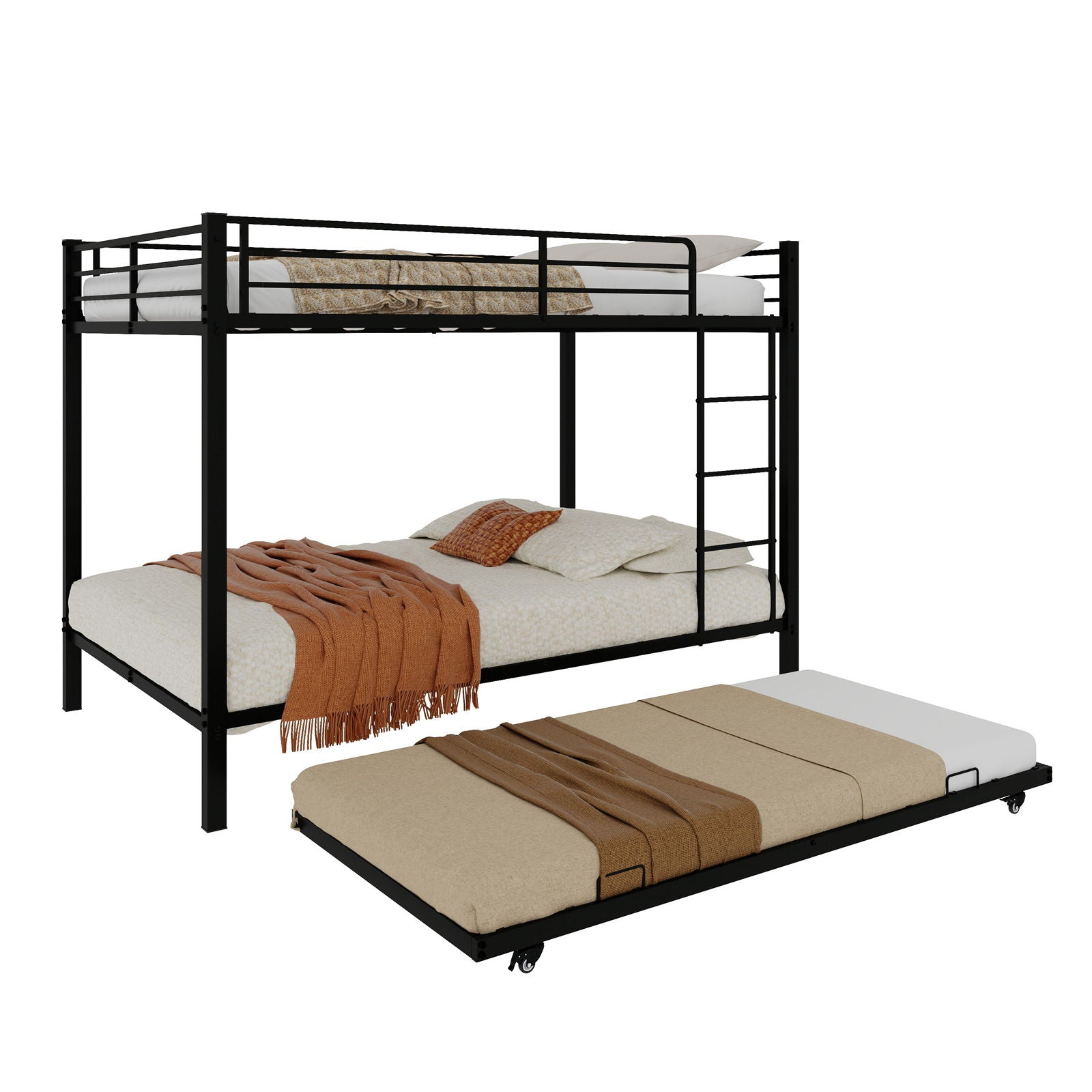 Bunk Bed For Kids, Convertible Frame With Ladders & Guardrail