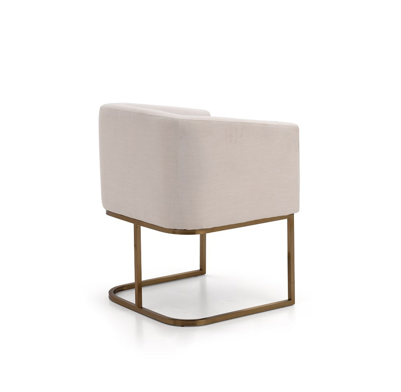 Yukon Modern White Fabric and Antique Brass Dining Chair