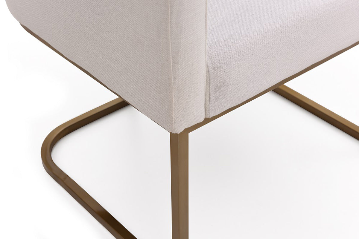 Yukon Modern White Fabric and Antique Brass Dining Chair