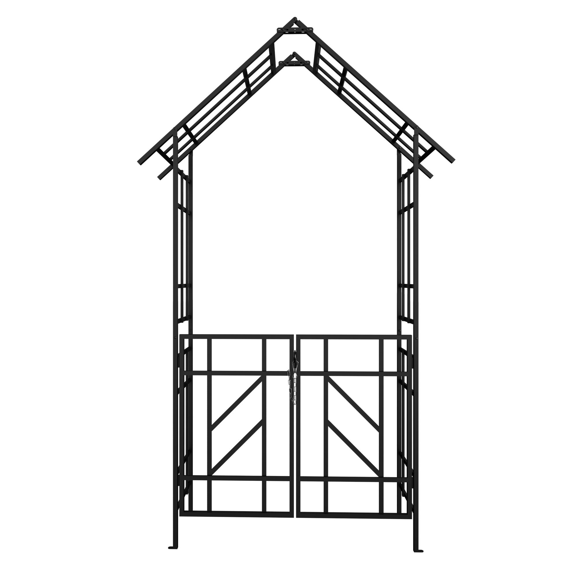 Garden Arch With Gate Climbing Plants Support Outdoor - Black