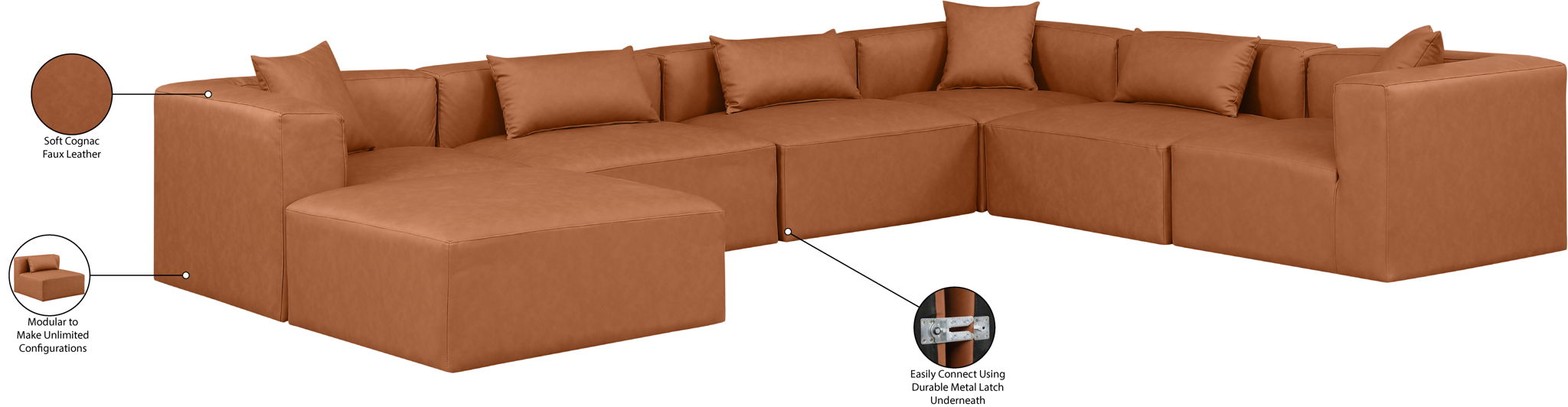 Cube - 7 Piece Modular Sectional - Cognac