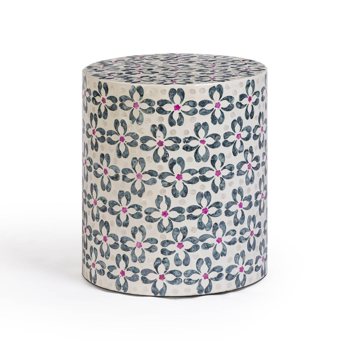 Lorna - Capiz Shell Motif Stool - Aqua Floral