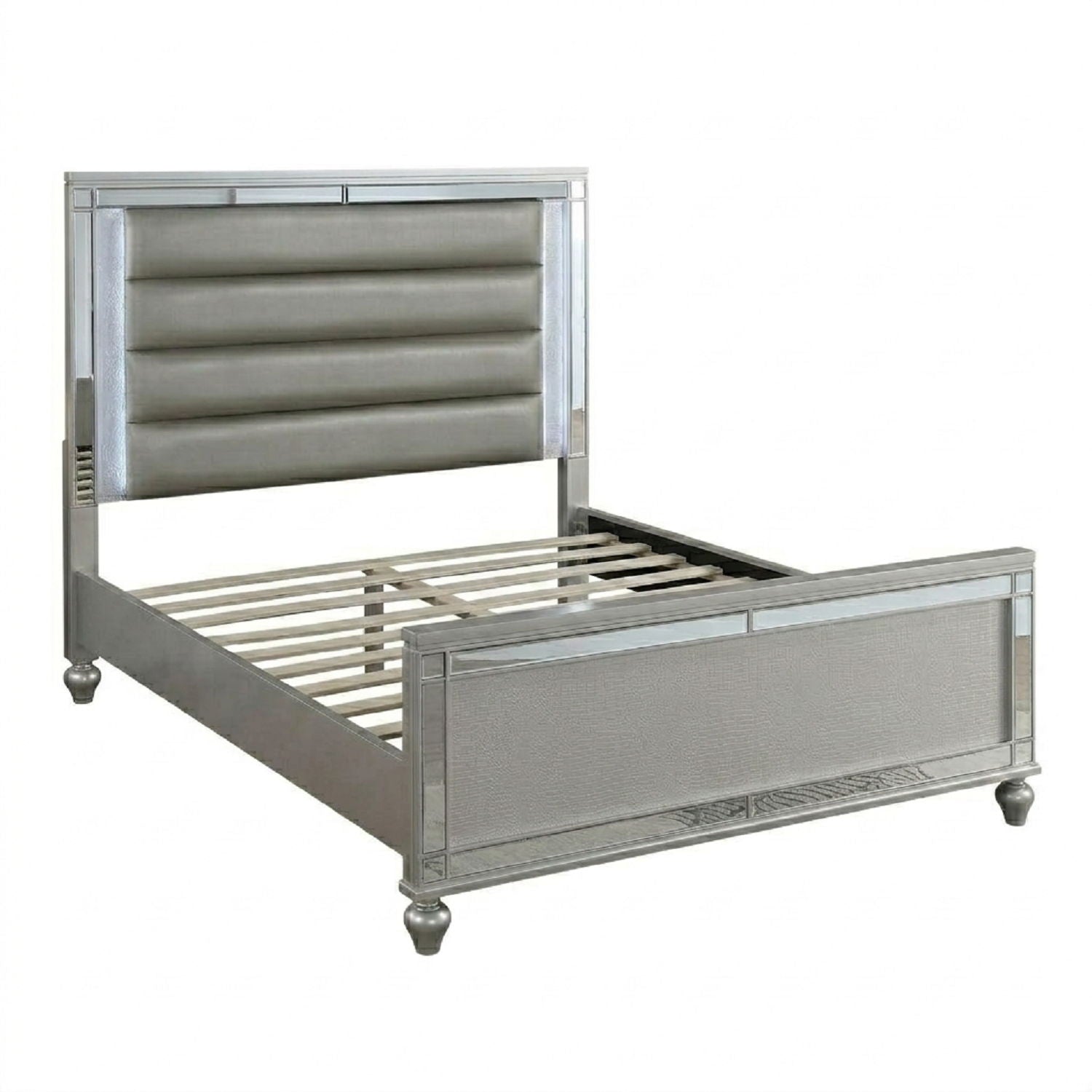 Bed With LED Lights, Tufted Headboard