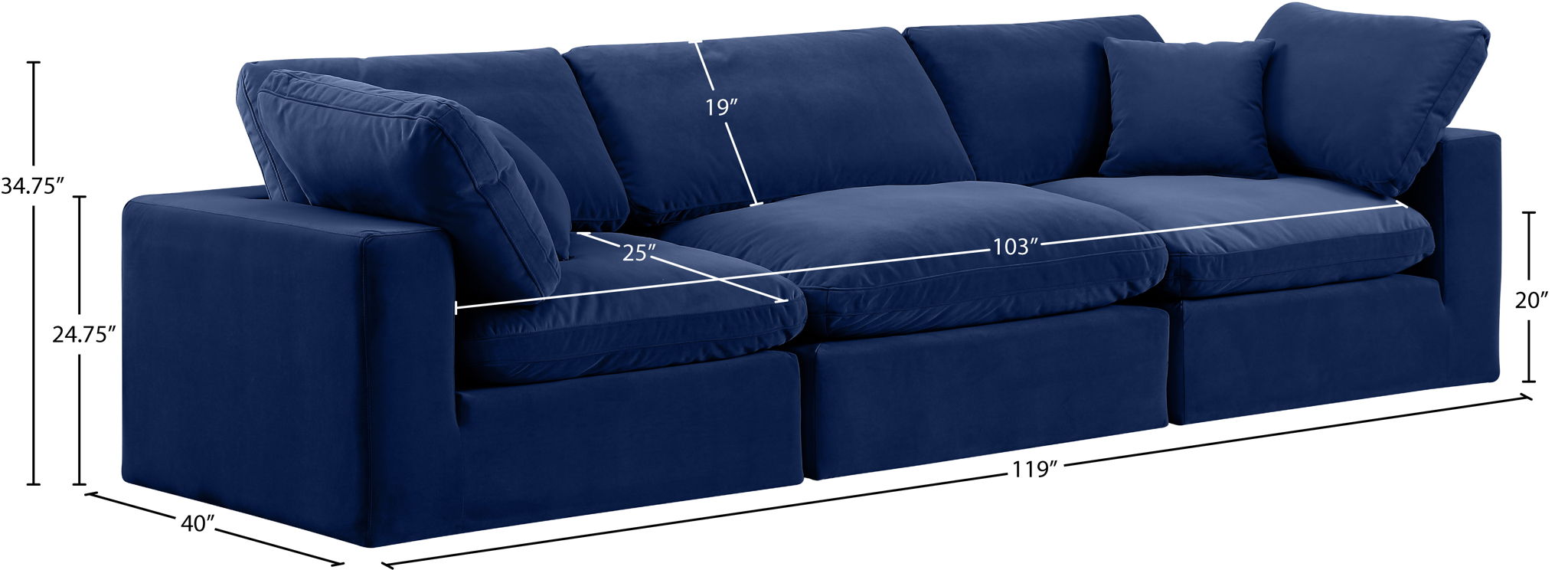 Comfy - Velvet Modular Sofa 3 Seats
