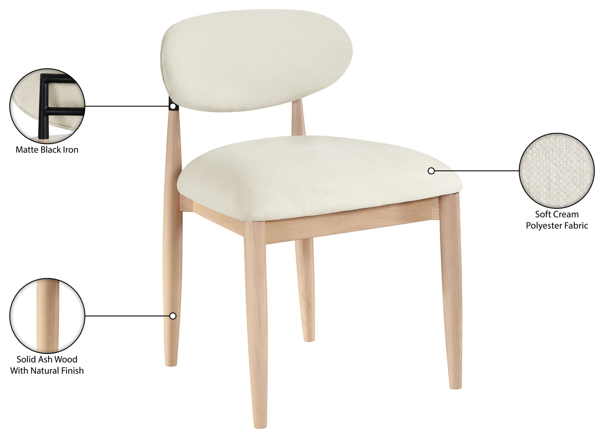 Riccio - Performance Fabric Upholstered Dining Side Chair (Set of 2) With Light Brown Legs - Cream