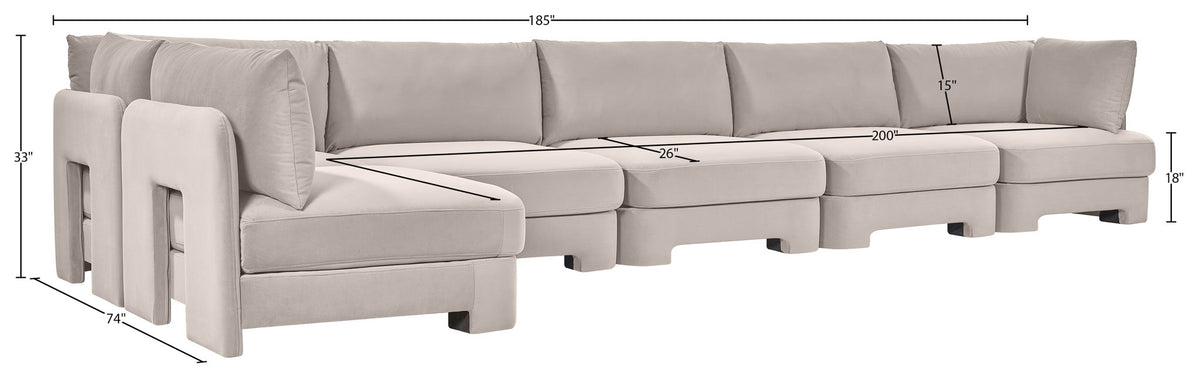 Hammond - Velvet Performance Fabric Upholstered 6 Piece L-Shaped Armless Sectional